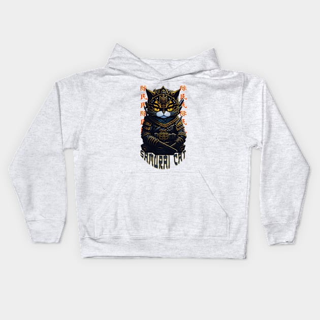 Samurai Cat Kids Hoodie by 